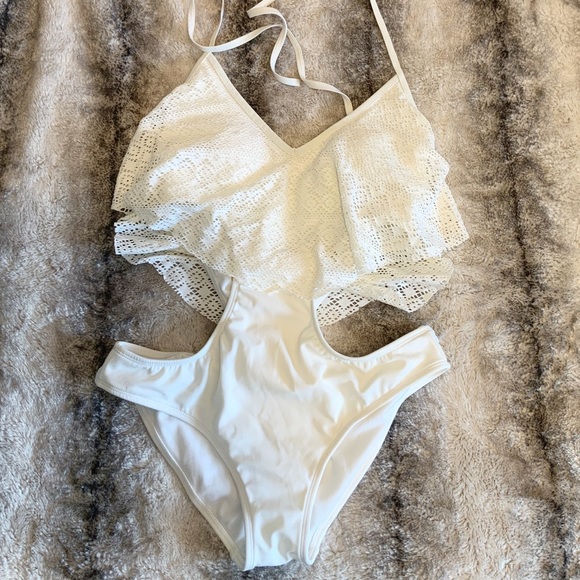 La Hearts Other - One Piece - White Lace Ruffle Cut-Out Sides